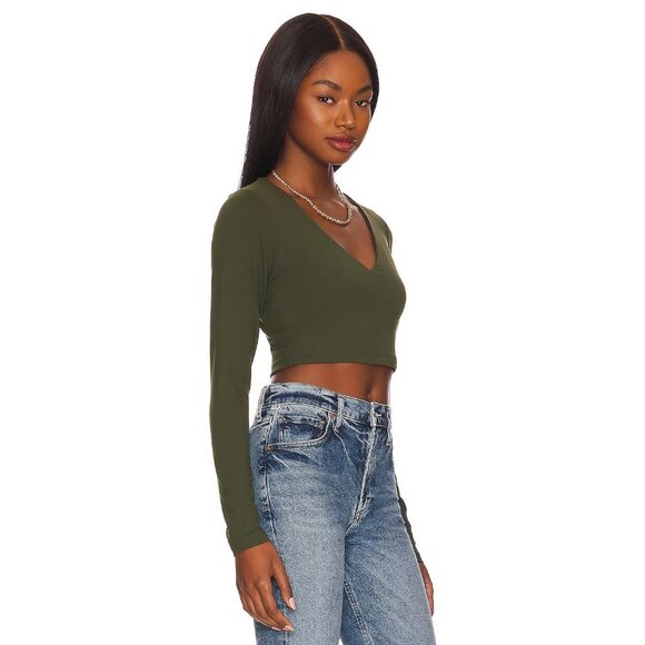 Susana Monaco Long Sleeve Crop Top Hunter Green Size Large New with Tag - Picture 3 of 6